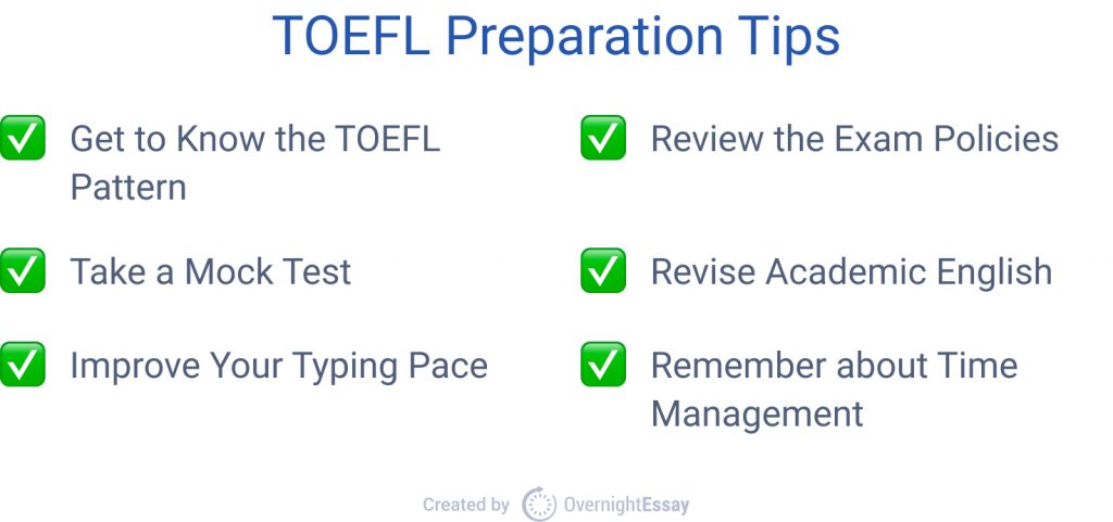 The picture contains a list of TOEFL preparation tips.