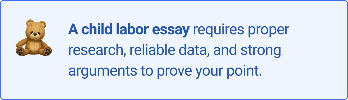 The picture introduces to the main requirements of a child labor essay.
