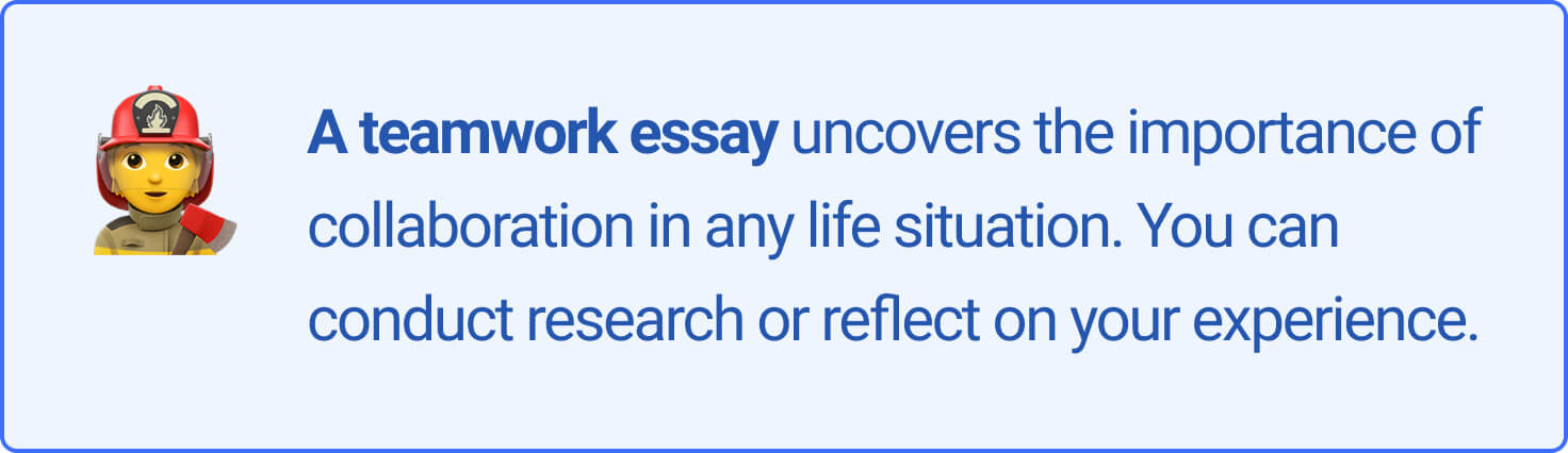 The picture provides introductory information about a teamwork essay.