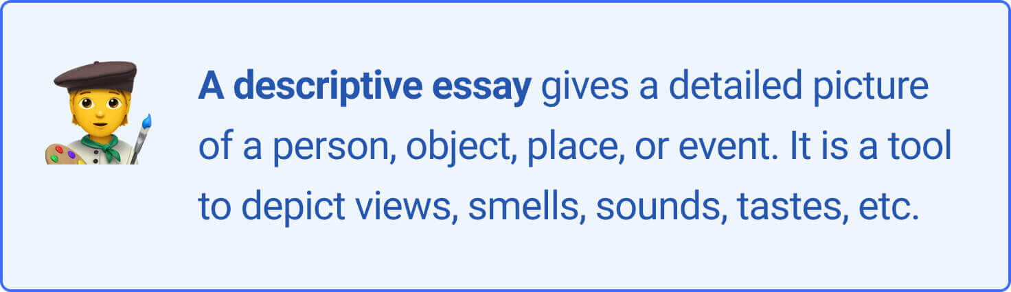 The picture provides introductory information about a descriptive essay.