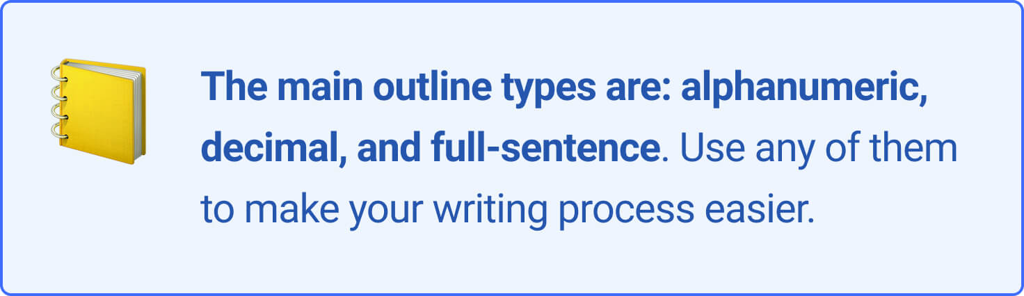 The picture provides introductory information about types of outlines.