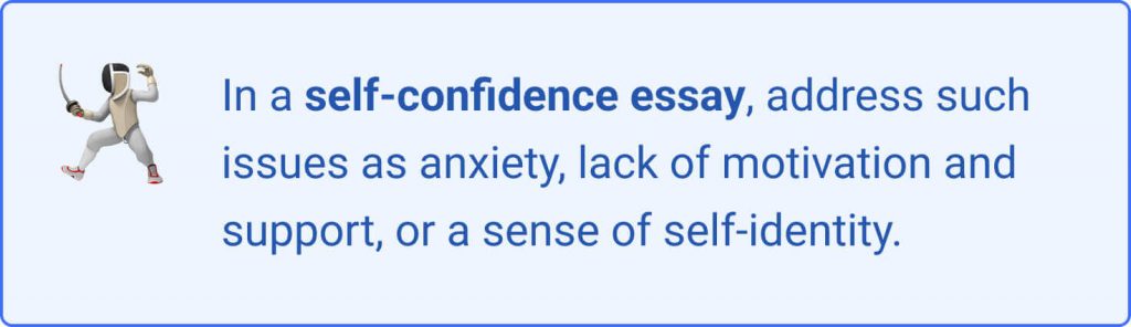 The picture provides introductory information on a self-confidence essay.