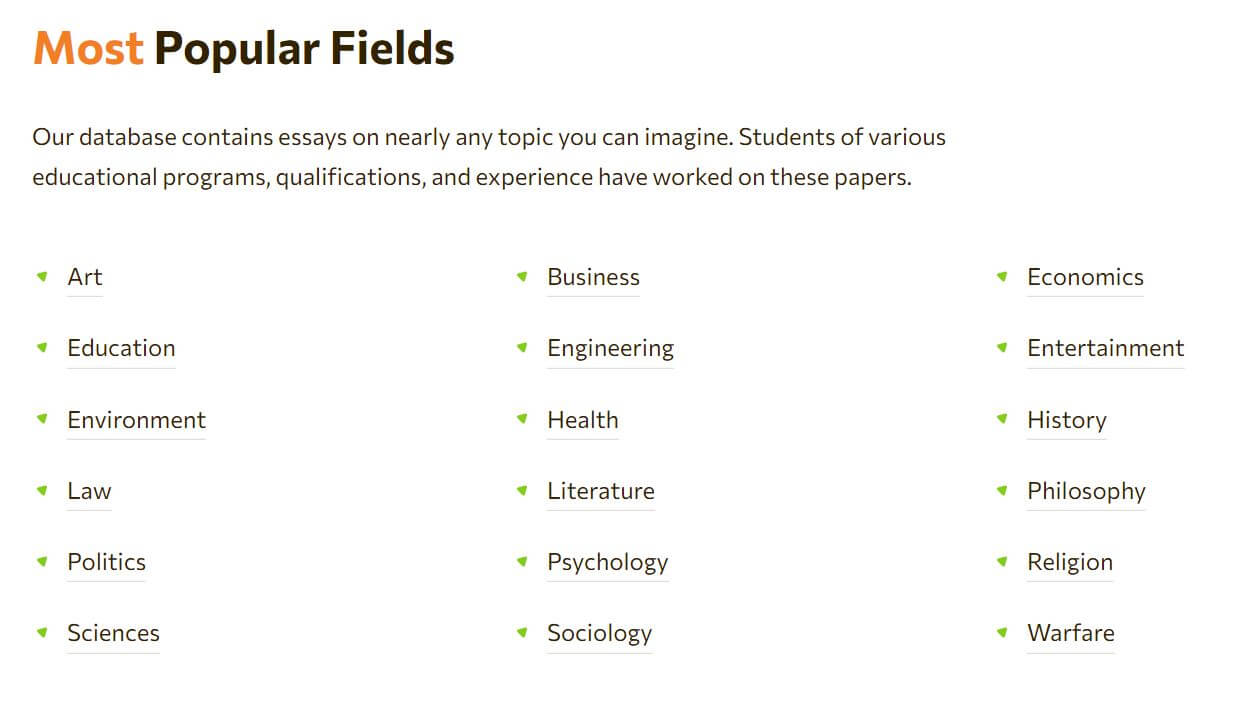 The popular fields section of NerdyRoo.