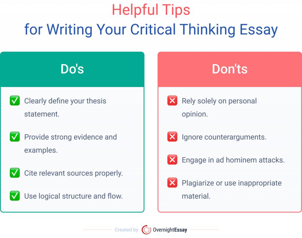 Helpful tips for writing your critical thinking essay.
